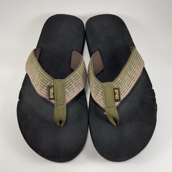 Teva Voya Canvas Flip Flops Mens Size 7 Olive Green Brown Sandals Pool Comfort - Picture 9 of 9